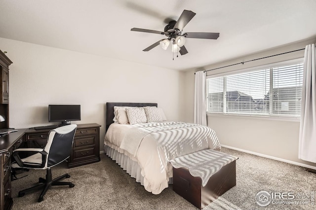 273 Mt Harvard Ave, Severance, CO 80550 - bedroom featuring baseboards, a ceiling fan, and dark carpet