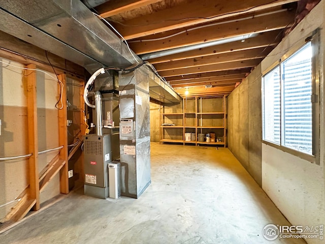 basement with heating unit
