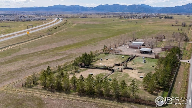 aerial view featuring a mountain view and a rural view