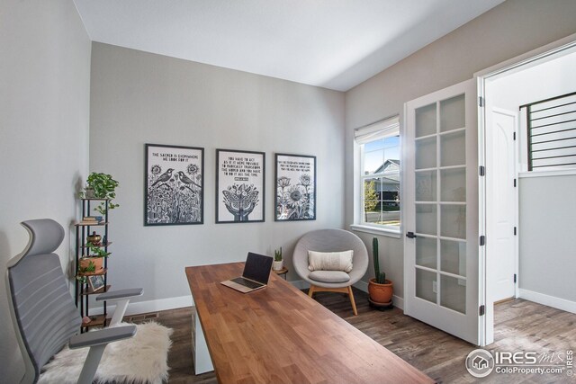 16335 Spanish Peak Way, Broomfield, CO 80023 - office with baseboards and wood finished floors