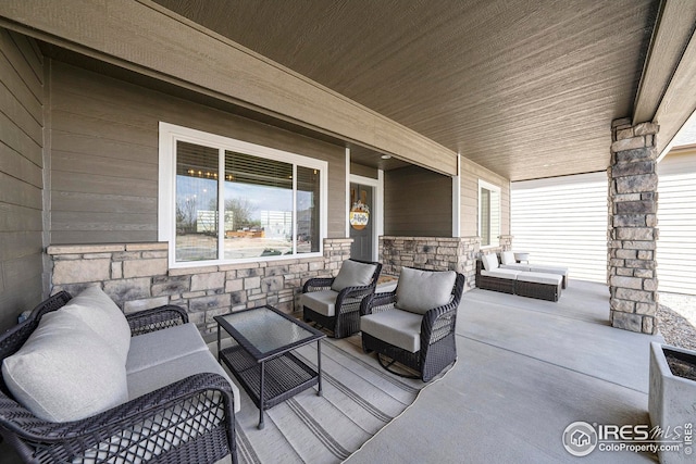 view of patio with covered porch and an outdoor living space