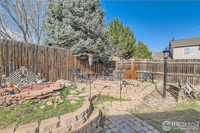 view of yard featuring a fenced backyard and a patio area