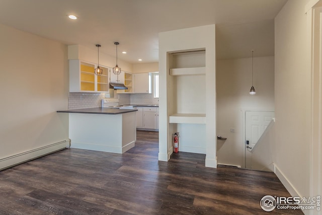 1733 Azalea Dr Unit 2, Fort Collins, CO 80526 - kitchen featuring white cabinets, open shelves, dark countertops, a peninsula, and electric range
