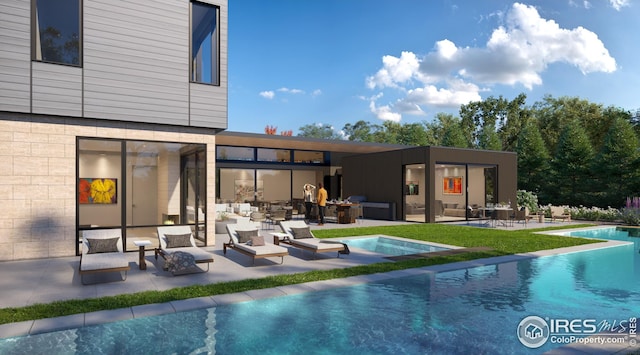 855 Kalmia Ave, Boulder, CO 80304 - exterior space with an outdoor hangout area, an infinity pool, and a patio area