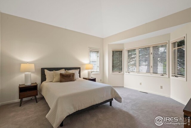 bedroom featuring visible vents, baseboards, and carpet flooring