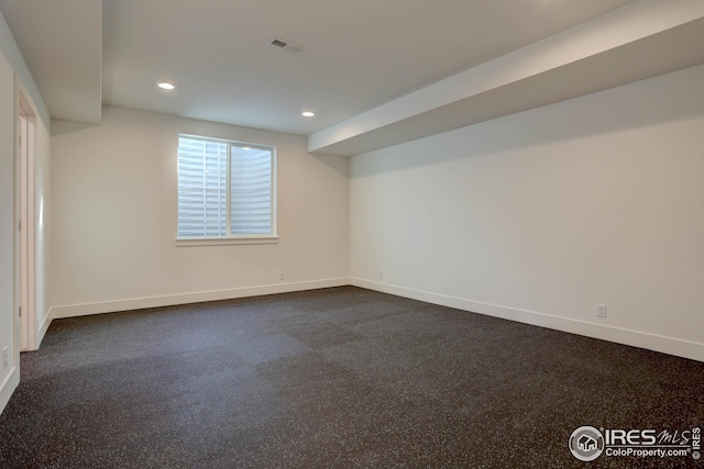 interior space featuring recessed lighting, visible vents, and baseboards