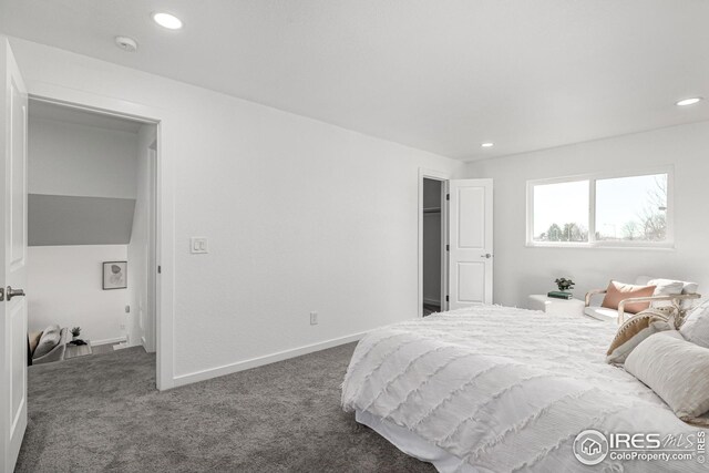 bedroom with baseboards, carpet, and recessed lighting