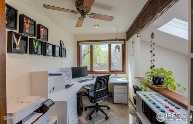 home office with ceiling fan