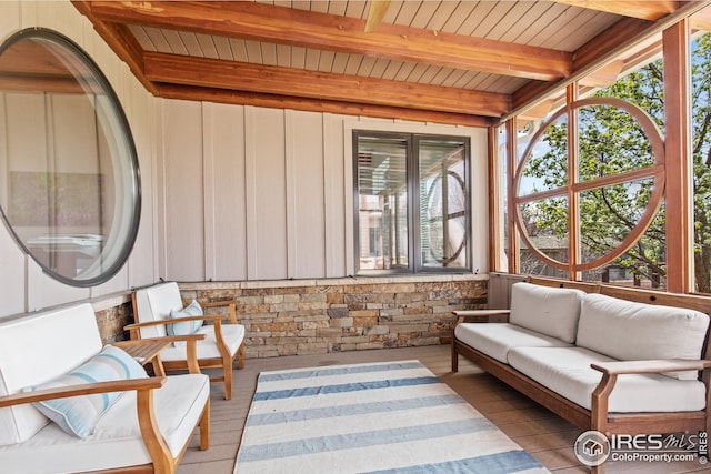 1533 Old Tale Rd, Boulder, CO 80303 - sunroom with a wood ceiling with exposed beams