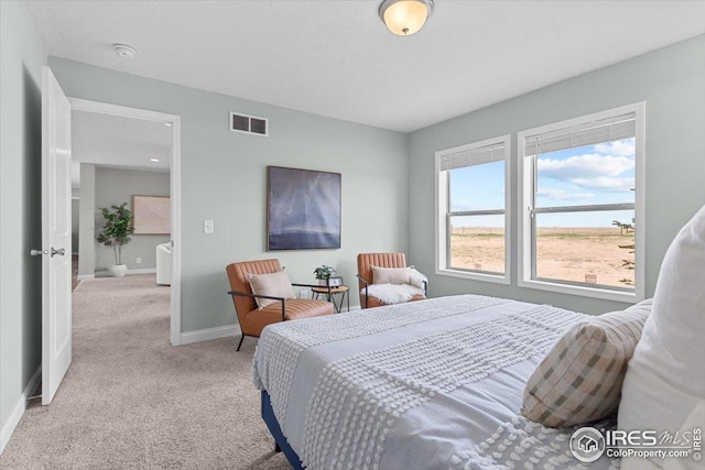 bedroom featuring visible vents, carpet, and baseboards