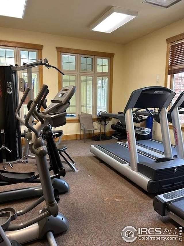 workout area with baseboards