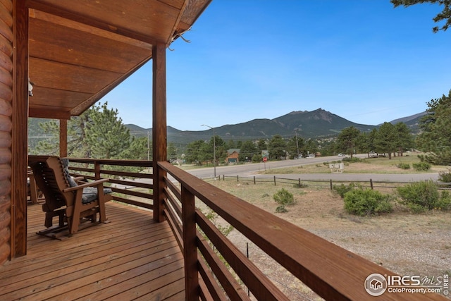 deck with a mountain view