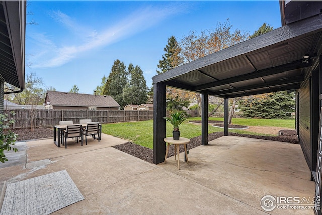 view of patio / terrace featuring a fenced backyard and outdoor dining space