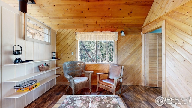 76 Cairn Ct, Drake, CO 80515 - sitting room featuring wood walls, wood ceiling, and hardwood / wood-style floors