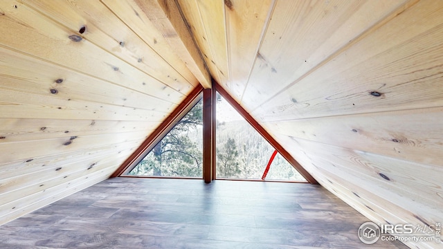 76 Cairn Ct, Drake, CO 80515 - bonus room with wood finished floors, wood walls, lofted ceiling, and wooden ceiling