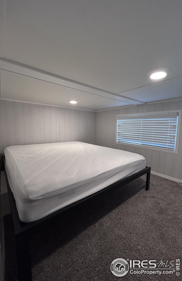 bedroom with baseboards, carpet flooring, and recessed lighting
