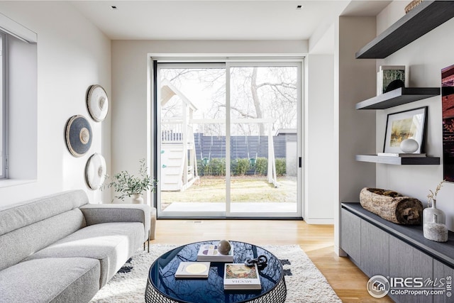 living room featuring light wood-style flooring