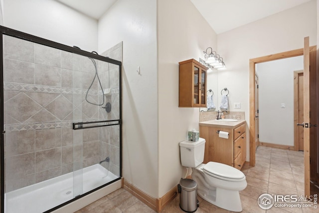 full bathroom featuring baseboards, tile patterned floors, and a stall shower