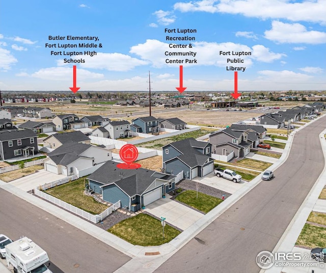 drone / aerial view featuring a residential view