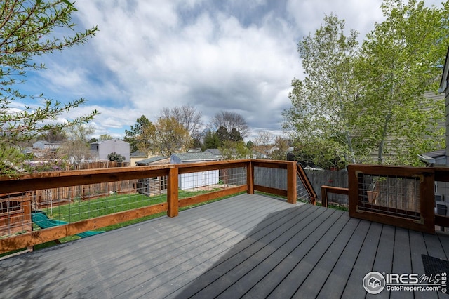 wooden deck featuring a fenced backyard