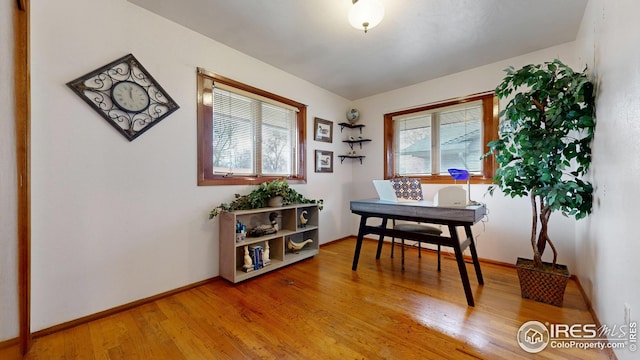 interior space with baseboards and light wood-style flooring