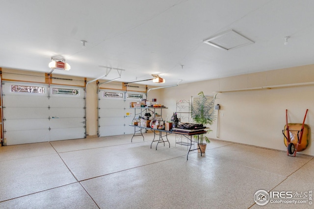 garage with a garage door opener
