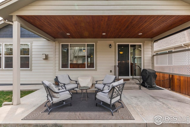view of patio / terrace featuring fence and area for grilling