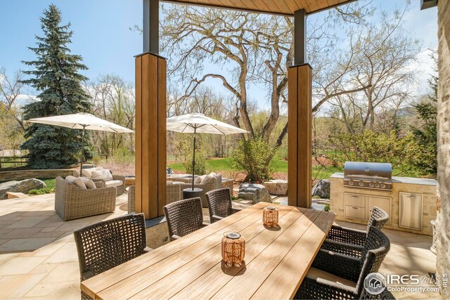 view of patio / terrace with outdoor dining area, area for grilling, and a grill