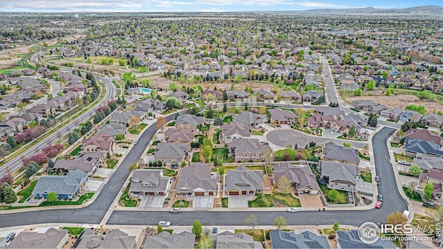 aerial view featuring a residential view and a mountain view