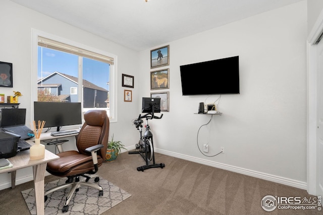 home office with baseboards and carpet