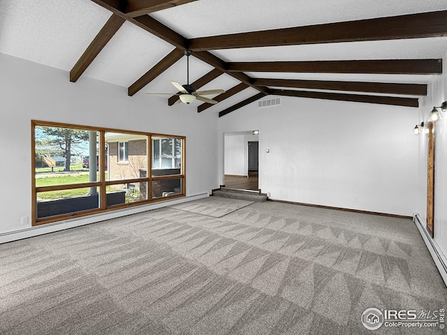 26237 County Road 65, Holyoke, CO 80734 - empty room featuring carpet floors, baseboards, a ceiling fan, and baseboard heating