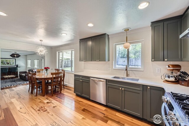 kitchen with light countertops, stainless steel appliances, a wealth of natural light, and a sink