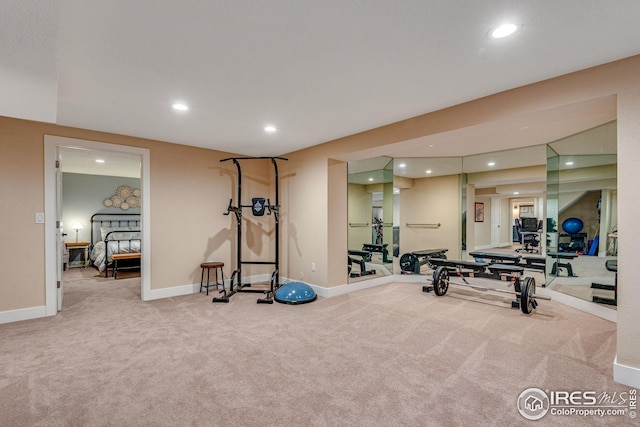 7628 Estate Cir, Niwot, CO 80503 - exercise area with carpet floors, baseboards, and recessed lighting