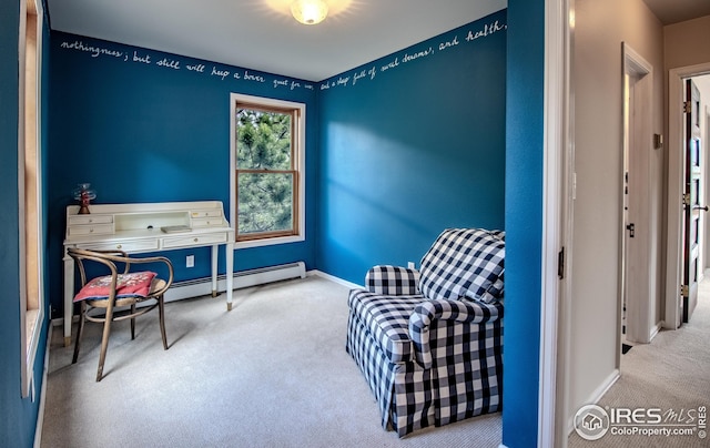 18 Pine St, Jamestown, CO 80455 - living area with carpet, baseboards, and a baseboard heating unit