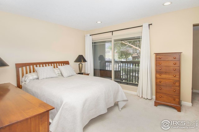 750 W Moorhead Cir Unit A, Boulder, CO 80305 - bedroom with access to outside, light carpet, recessed lighting, and baseboards