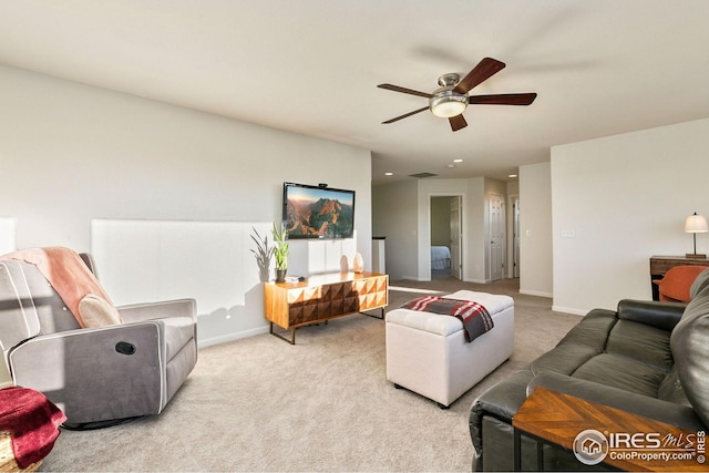5433 Wishing Well Dr, Timnath, CO 80547 - living room with a ceiling fan, carpet floors, baseboards, and recessed lighting