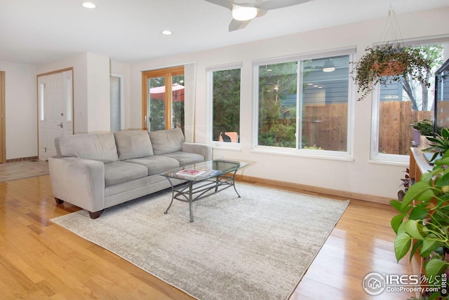 3821 Howe Ct, Boulder, CO 80301 - living area featuring baseboards, wood finished floors, a ceiling fan, and recessed lighting