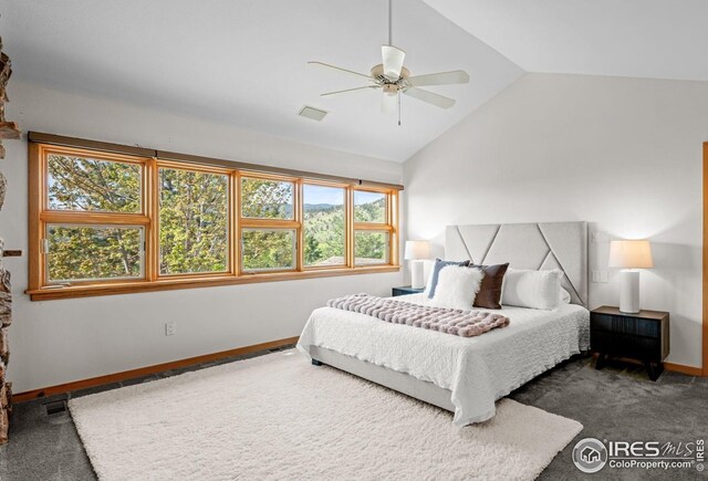 560 Northstar Ct, Boulder, CO 80304 - bedroom with vaulted ceiling, carpet, ceiling fan, and baseboards