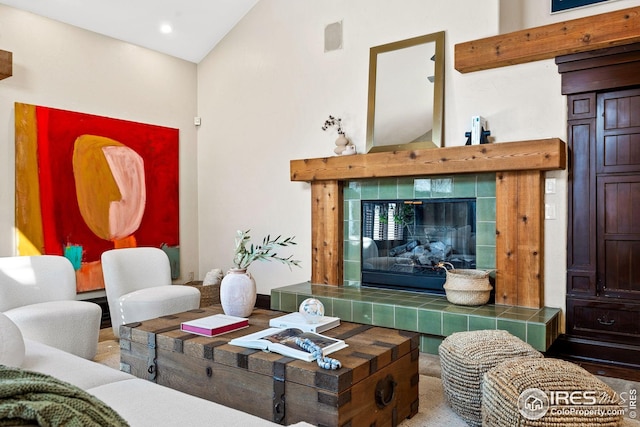 229 Albion St, Denver, CO 80220 - living room featuring lofted ceiling and recessed lighting