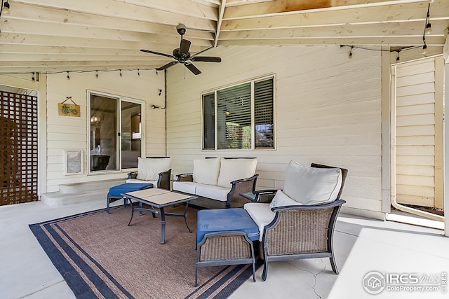 1108 Basin Ct, Windsor, CO 80550 - view of patio featuring ceiling fan and an outdoor hangout area