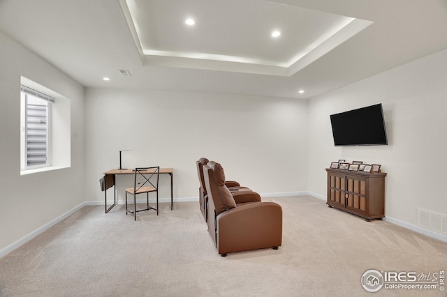 sitting room featuring recessed lighting, carpet flooring, and baseboards