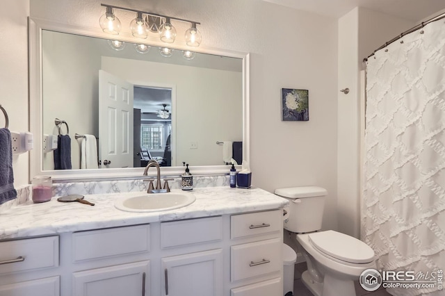 full bath with vanity, toilet, and a shower with curtain