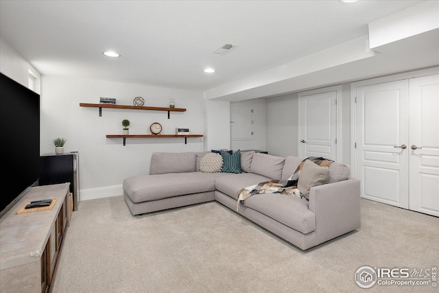 3039 W Denver Pl, Denver, CO 80211 - living room with light colored carpet, recessed lighting, and baseboards