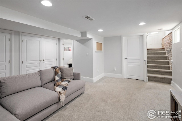 3039 W Denver Pl, Denver, CO 80211 - living area with baseboards, stairs, carpet floors, and recessed lighting