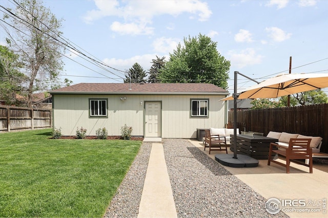 3039 W Denver Pl, Denver, CO 80211 - rear view of property featuring outdoor lounge area, a patio, and a shingled roof