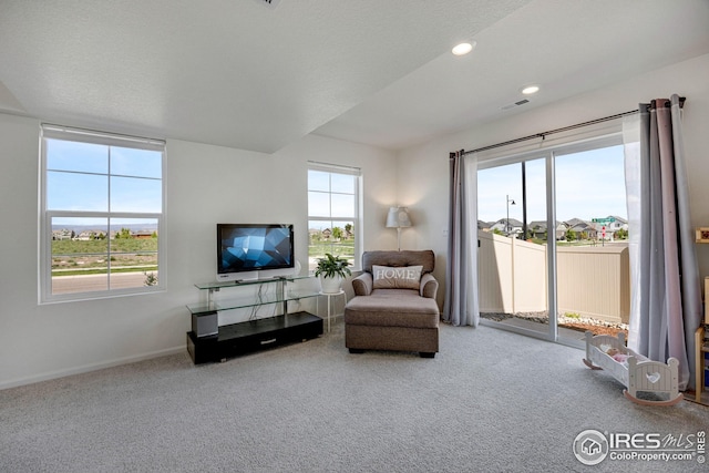 542 Highlands Cir, Erie, CO 80516 - carpeted living area with baseboards and recessed lighting