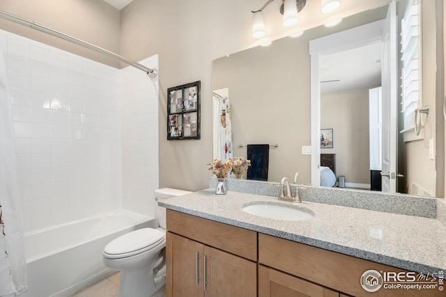 1030 Larimer Ridge Pkwy, Timnath, CO 80547 - full bathroom featuring vanity, shower / bath combination with curtain, ensuite bathroom, and toilet