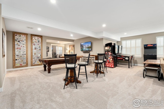 1030 Larimer Ridge Pkwy, Timnath, CO 80547 - game room featuring light colored carpet, recessed lighting, baseboards, and billiards