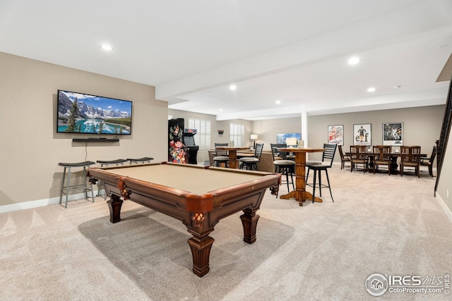 1030 Larimer Ridge Pkwy, Timnath, CO 80547 - game room featuring light colored carpet, recessed lighting, baseboards, and pool table
