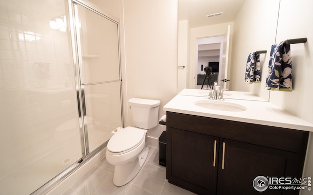 9415 E 58th Dr, Denver, CO 80238 - bathroom featuring toilet, a shower stall, vanity, and tile patterned floors